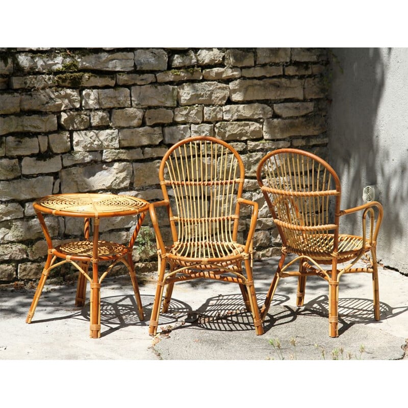 Ensemble de jardin vintage en rotin