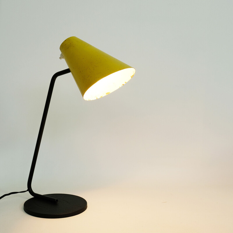 Vintage lamp in lacquered metal and yellow lacquered sheet metal