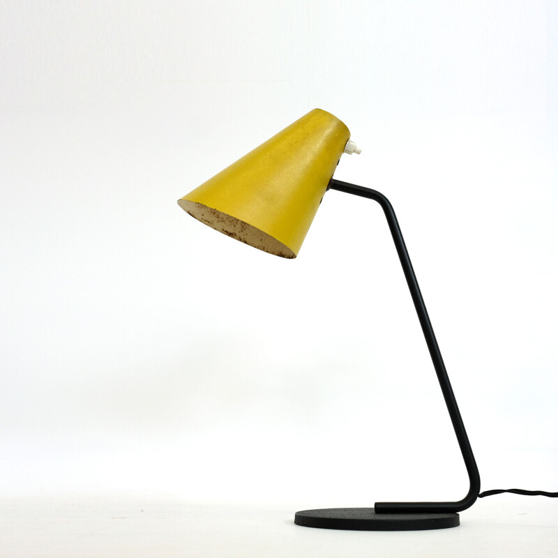 Vintage lamp in lacquered metal and yellow lacquered sheet metal
