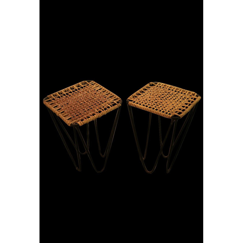 Pair of vintage stools by Wladyslaw Wolkowski, Poland 1960