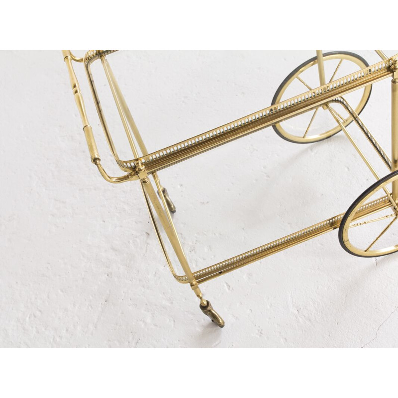 Vintage French serving cart in brass and glass by Maison Baguès