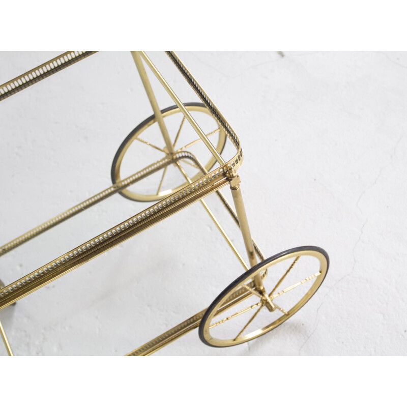Vintage French serving cart in brass and glass by Maison Baguès