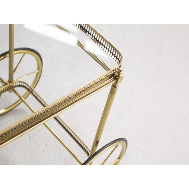 Vintage French serving cart in brass and glass by Maison Baguès