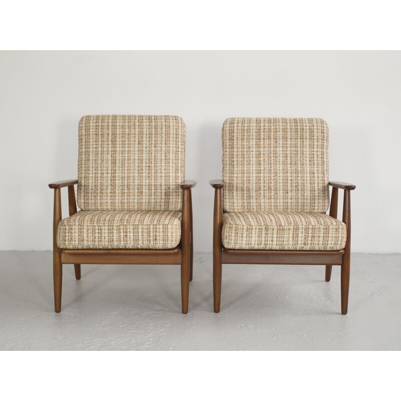 Set of 2 vintage Danish armchairs in solid teak