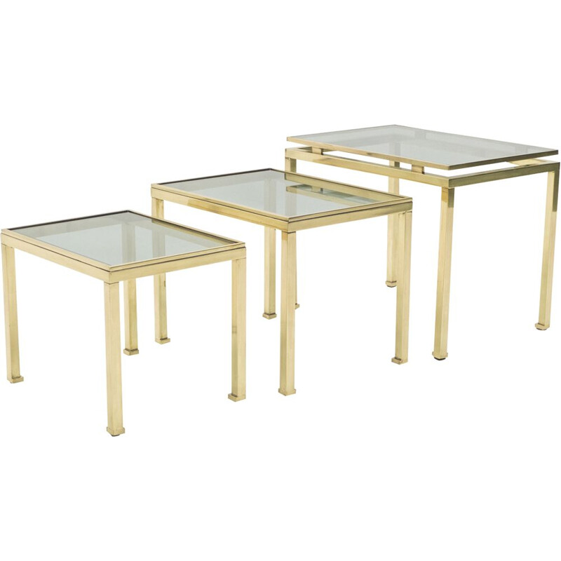 Set of 3 vintage nesting tables in brass by Guy Lefevre for Maison Jansen