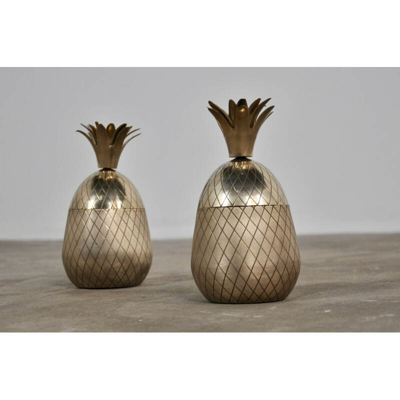 Pair of vintage brass pineapples pots for storage 1960