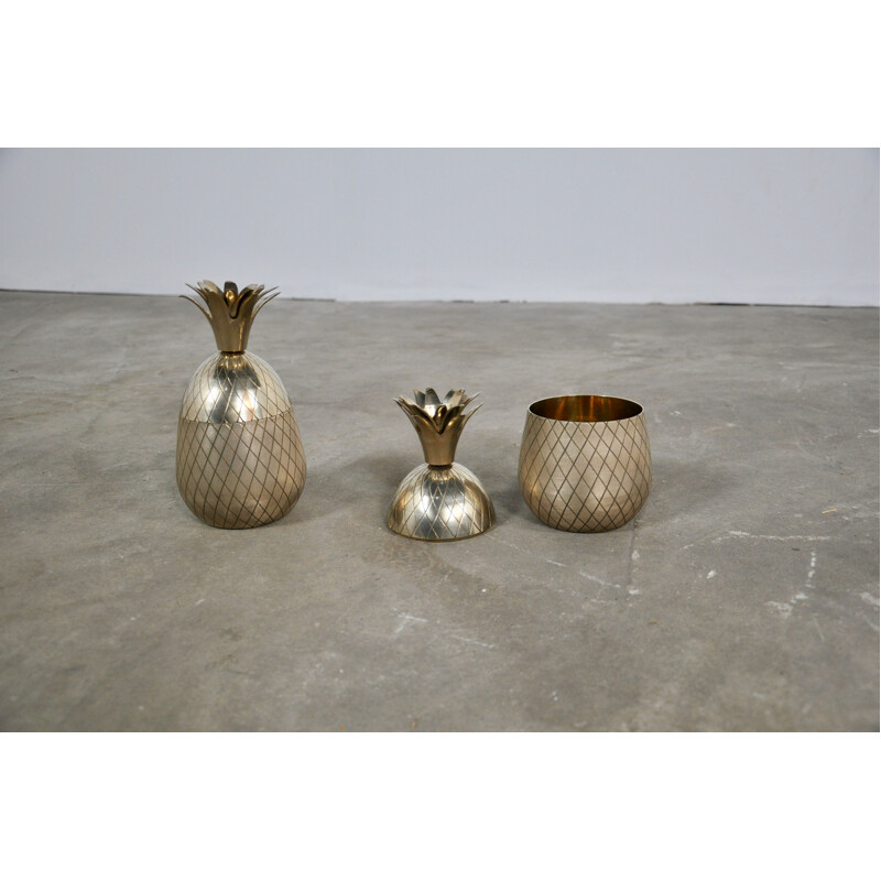 Pair of vintage brass pineapples pots for storage 1960