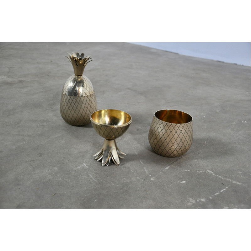 Pair of vintage brass pineapples pots for storage 1960