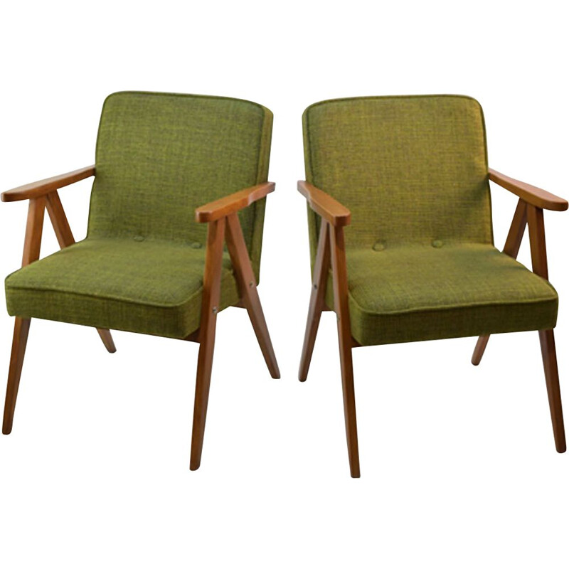 Suite of 2 vintage green armchairs