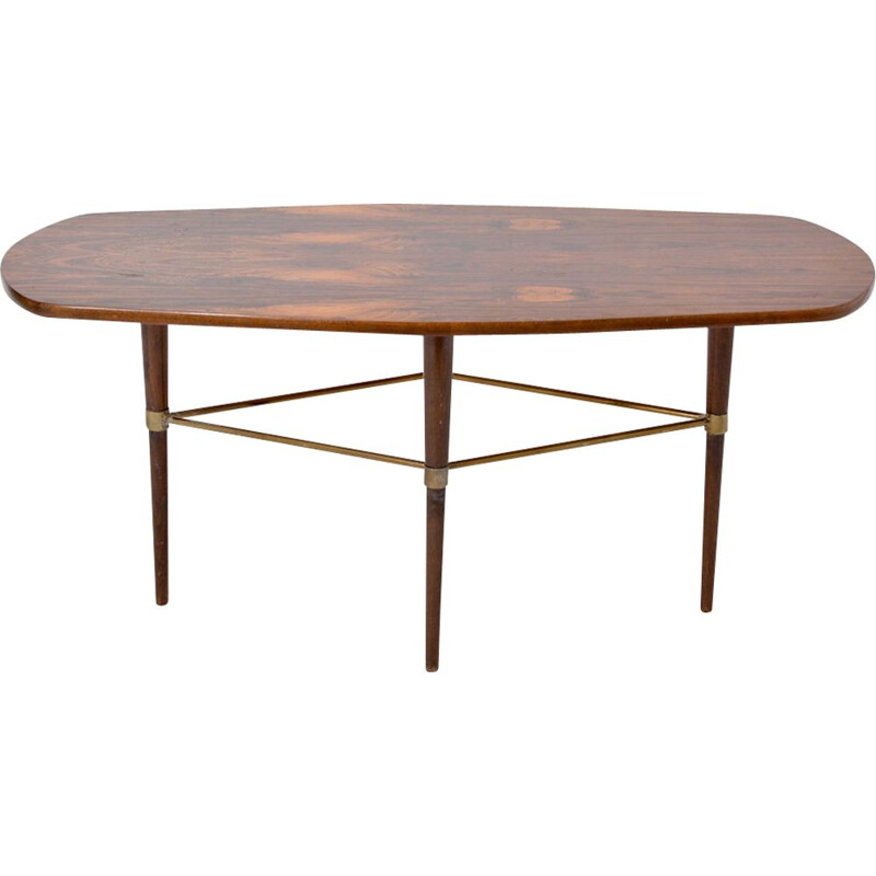 Vintage table by Förenades Möbler in rosewood and brass details 1950