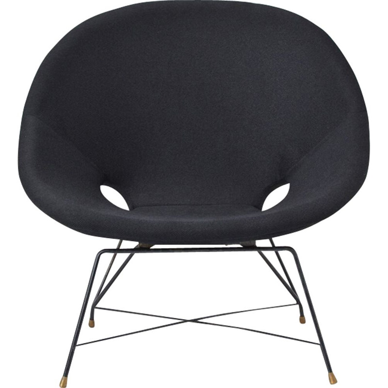 Vintage black Cosmos armchair for Saporiti with brass bases 1950