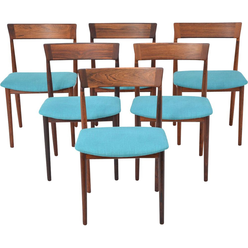 Suite de 6 chaises bleues en palissandre