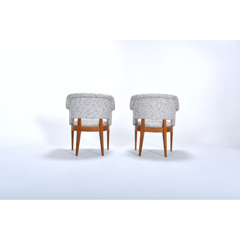 Pair of vintage Bridge armchairs in fabric and oak 1950