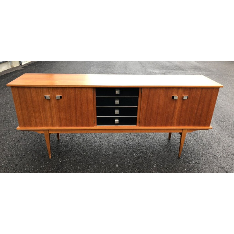 French vintage sideboard in wood and leatherette 1960