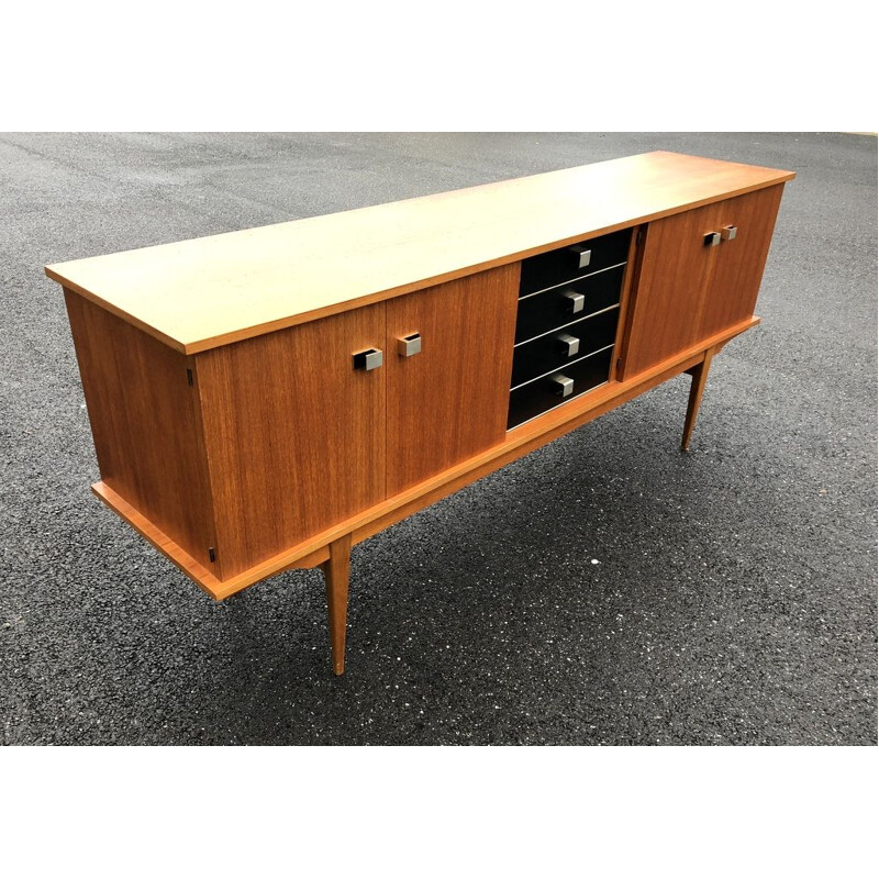 French vintage sideboard in wood and leatherette 1960