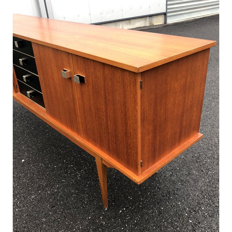 French vintage sideboard in wood and leatherette 1960