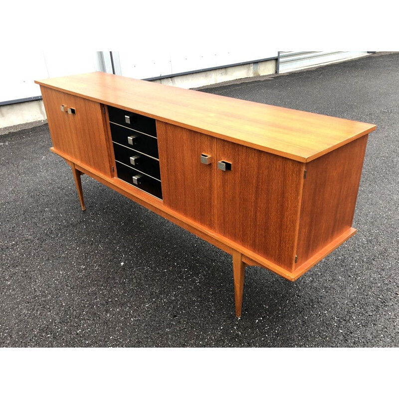 French vintage sideboard in wood and leatherette 1960