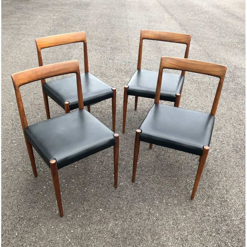 Set of 4 vintage balck chairs by Lübke in leatherette 1960