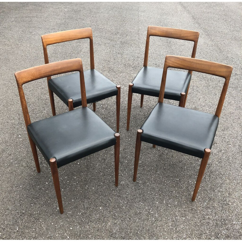 Set of 4 vintage balck chairs by Lübke in leatherette 1960