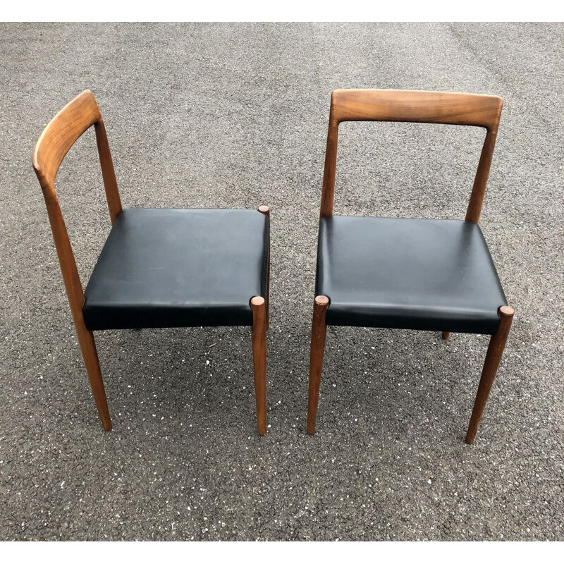 Set of 4 vintage balck chairs by Lübke in leatherette 1960