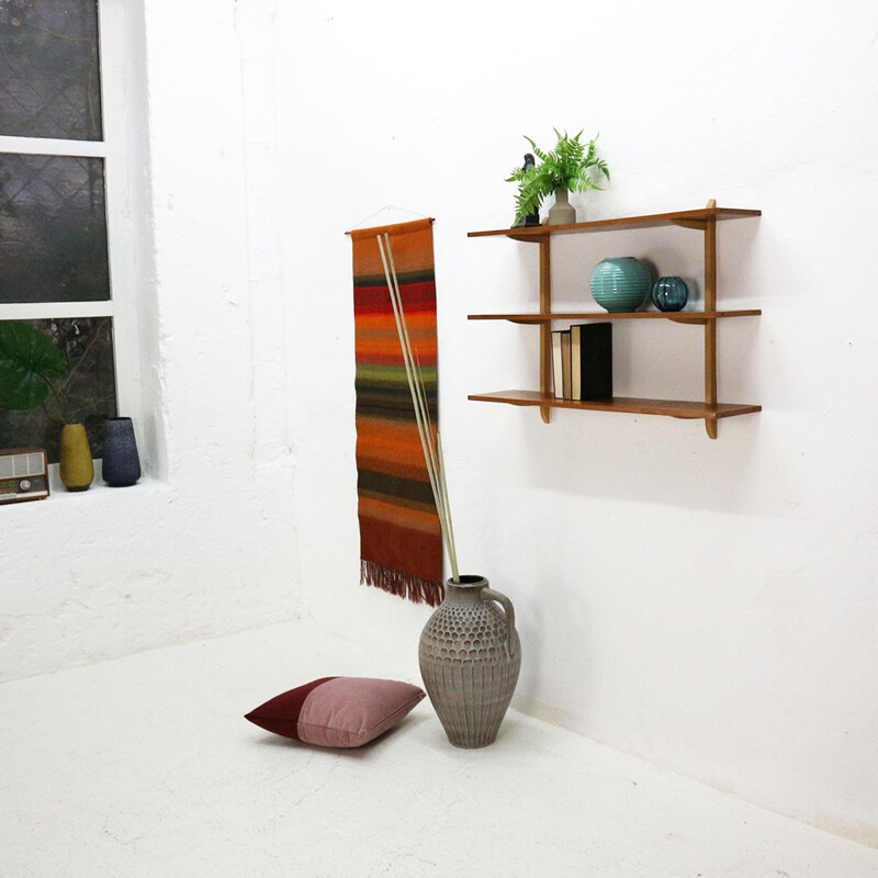 Vintage walnut and beech wall shelve from the 1950s