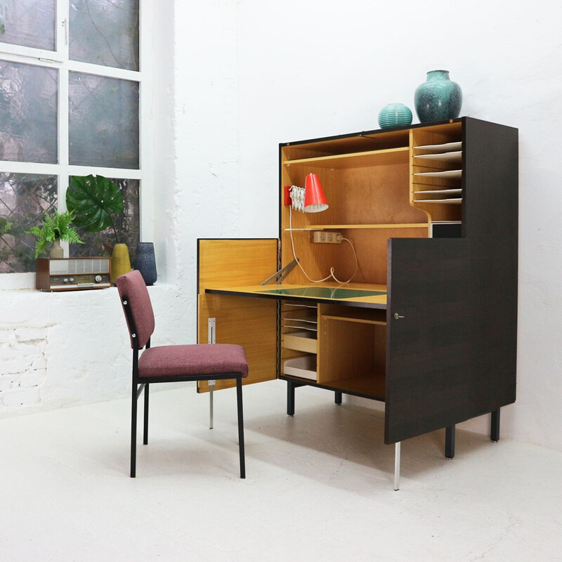 Vintage german office cabinet in dark walnut wood 1960