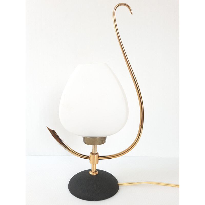 Lampe vintage pour Maison Arlus en verre et laiton 1950