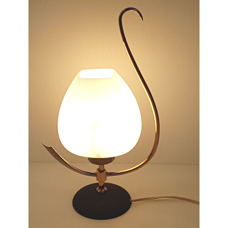 Lampe vintage pour Maison Arlus en verre et laiton 1950