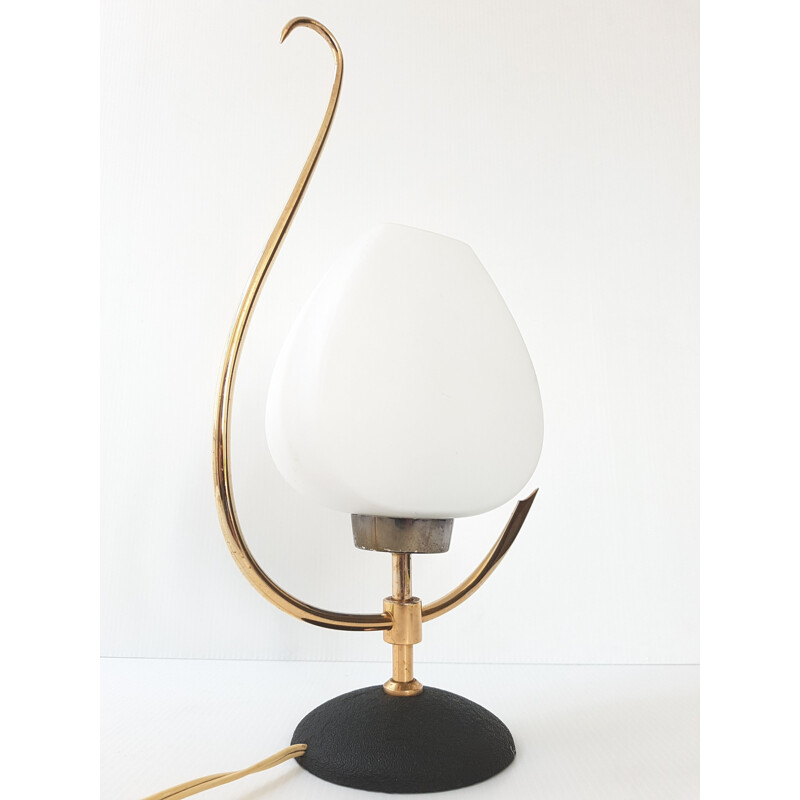 Lampe vintage pour Maison Arlus en verre et laiton 1950