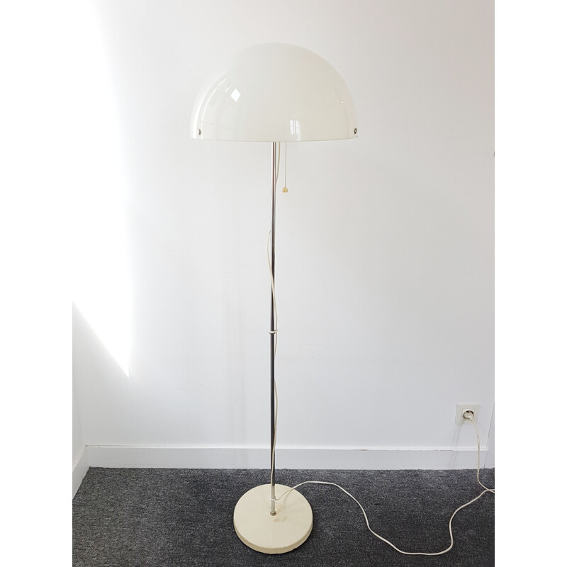 Vintage Fagerhults white floor lamp in steel and plexiglas 1970
