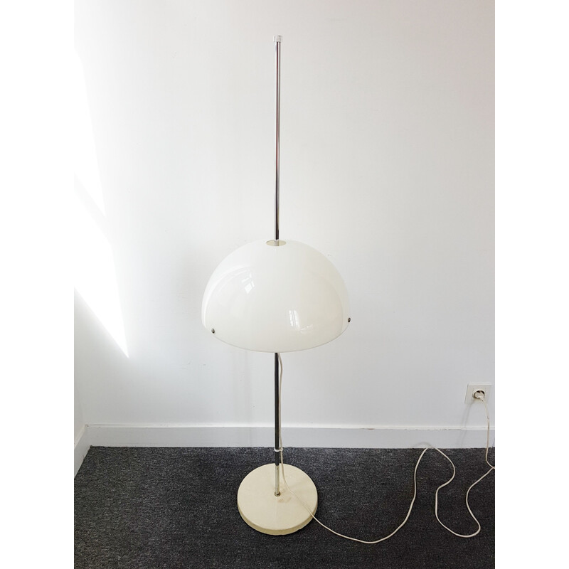 Vintage Fagerhults white floor lamp in steel and plexiglas 1970