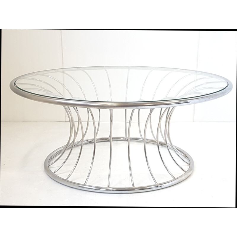 Vintage glass and steel coffee table 1970