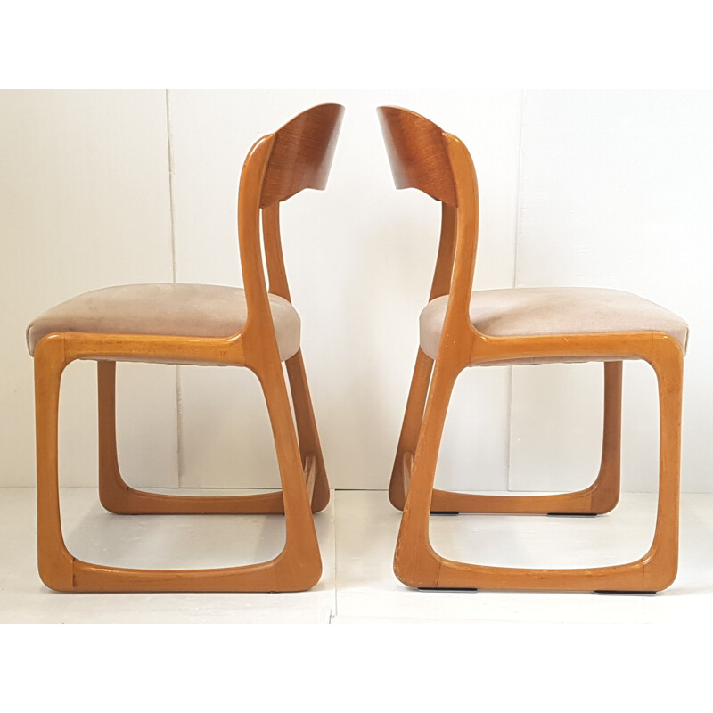 Pair of vintage Baumann sled chairs in beige velvet 1960