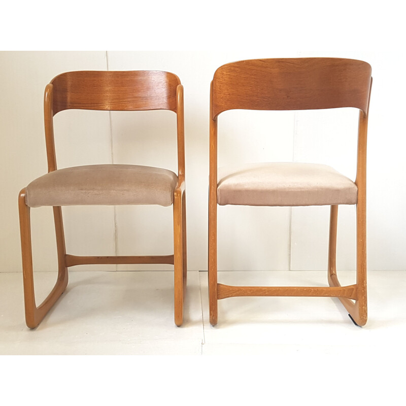 Paire de chaises vintage traîneau Baumann en velours beige 1960