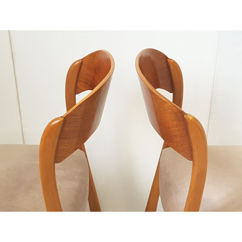 Pair of vintage Baumann sled chairs in beige velvet 1960