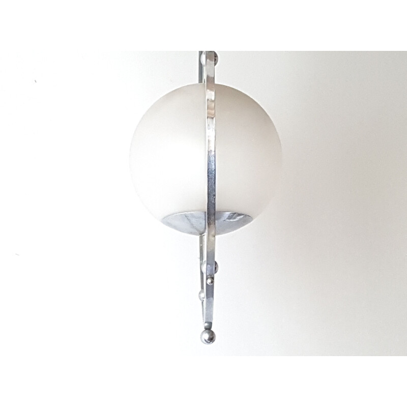 French vintage chandelier in glass and steel 1930