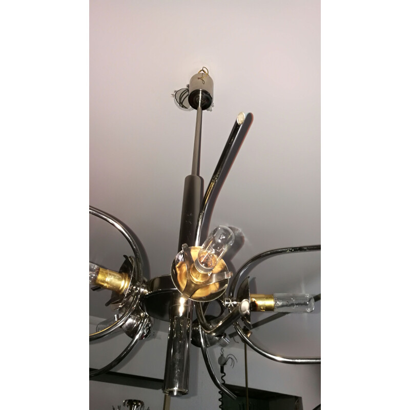 Vintage italian chandelier in opaline and silver 1970