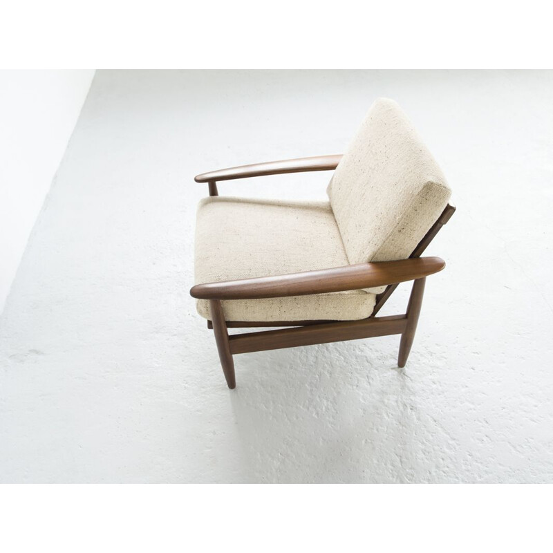Vintage danish armchair in solid teak and white fabric 1960