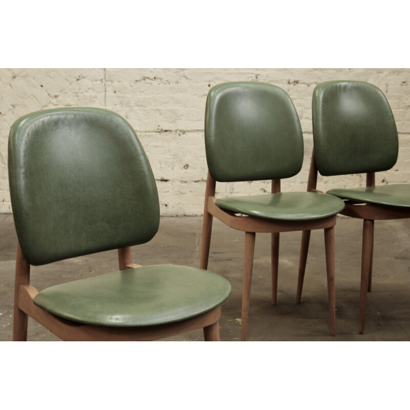 Serie de 5 chaises vintage Pégase pour Baumann en bois et skaï