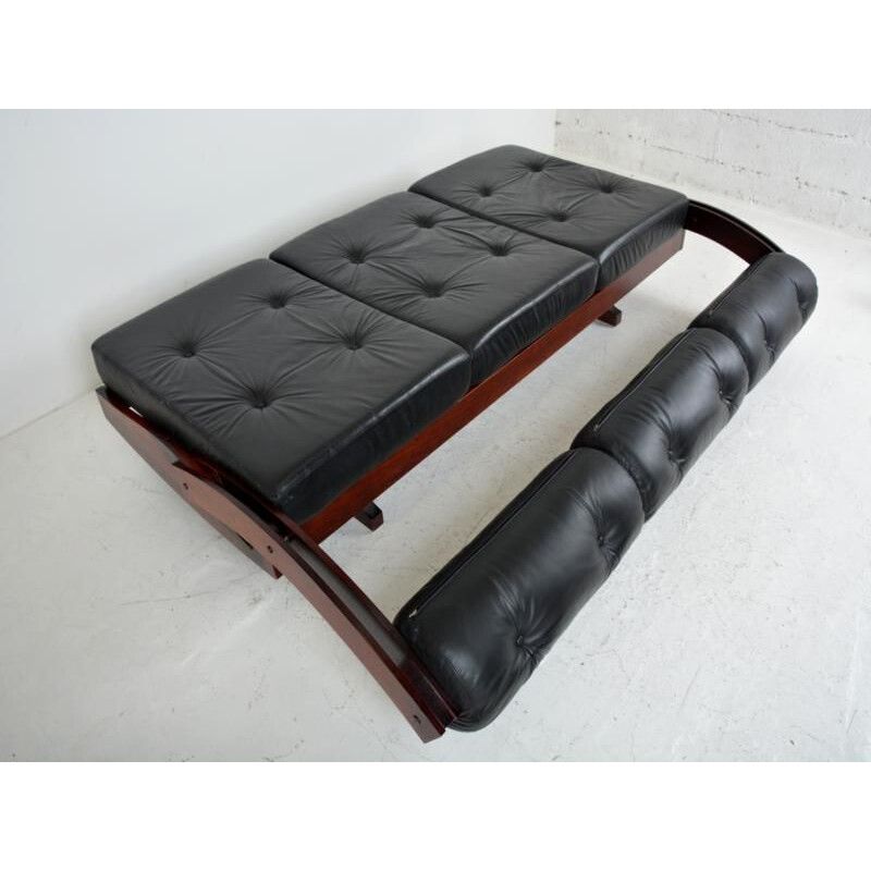 Vintage GS 195 sofa by Songia for Sormani in black leather and rosewood