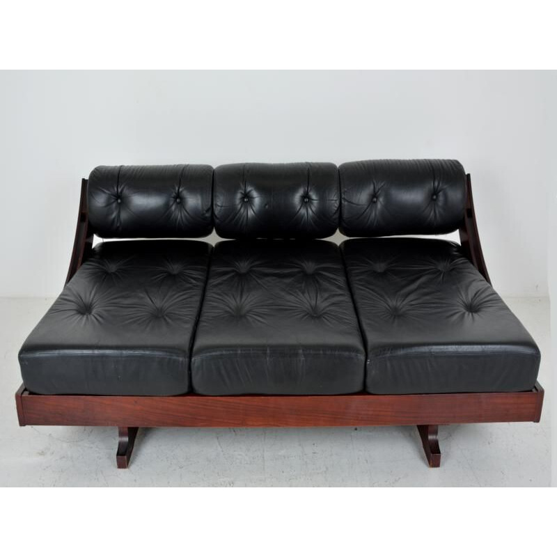 Canapé vintage GS 195 de Songia pour Sormani en cuir noir et palissandre