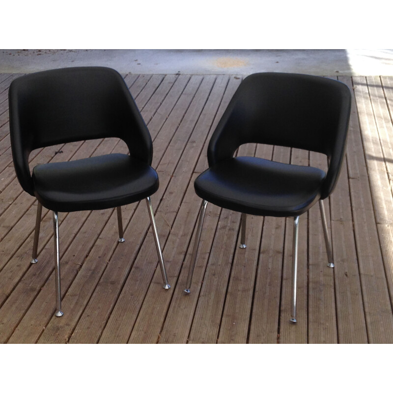 Pair of vintage chairs in black leatherette 1970