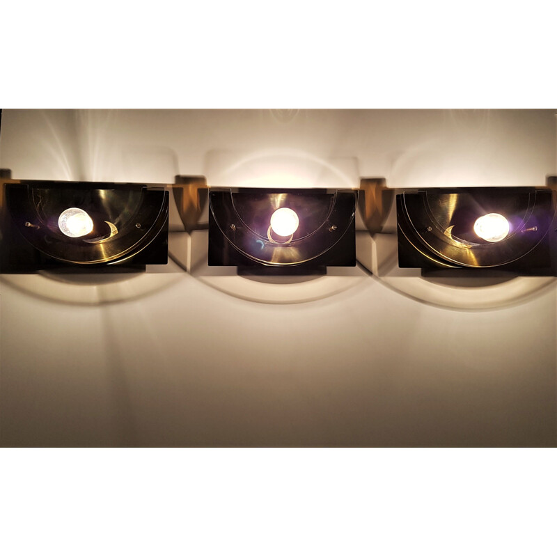 Set of 3 vintage german sconces in glass and metal 1970