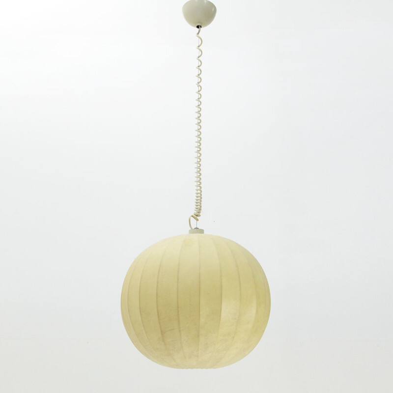 Vintage italian mid-cocoon pendant lamp in metal and plastic 1960