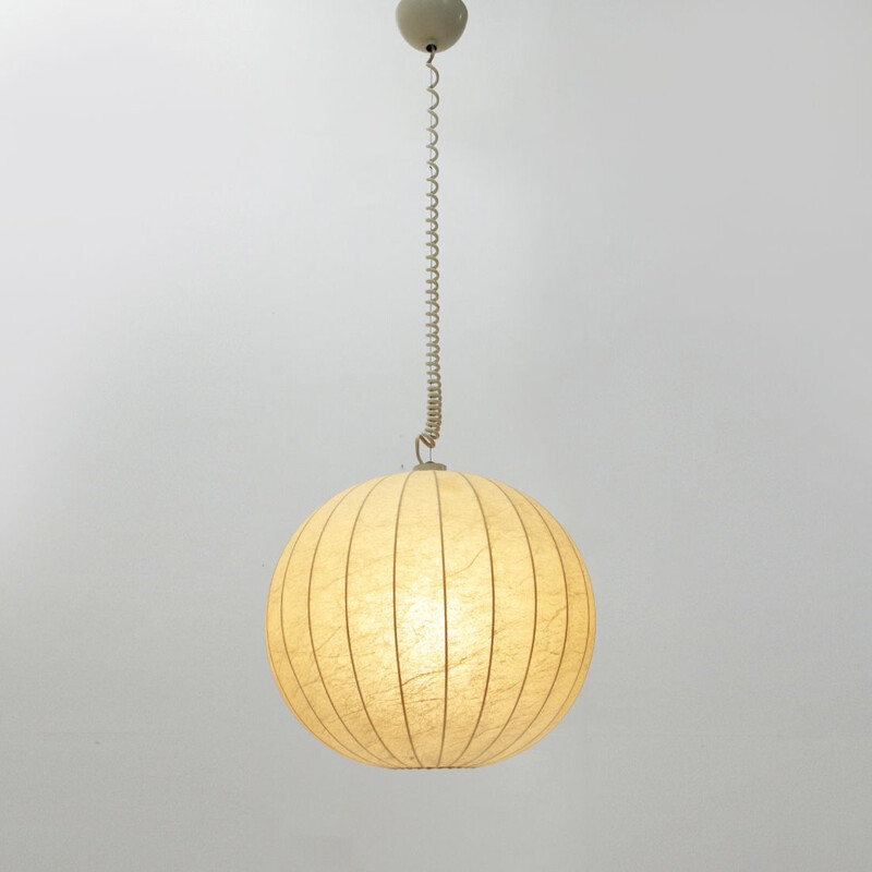 Vintage italian mid-cocoon pendant lamp in metal and plastic 1960