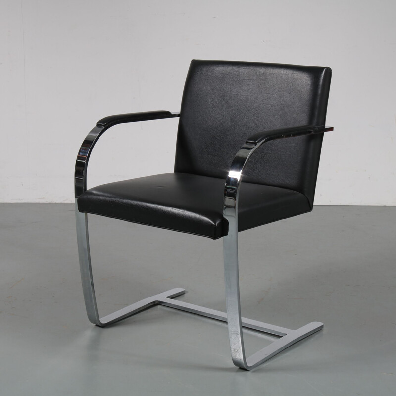 Vintage BRNO armchair for Knoll International in black leatherette and metal