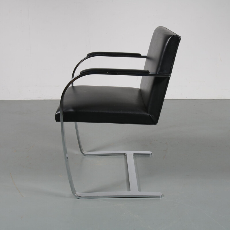 Vintage BRNO armchair for Knoll International in black leatherette and metal