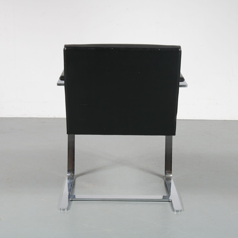 Vintage BRNO armchair for Knoll International in black leatherette and metal