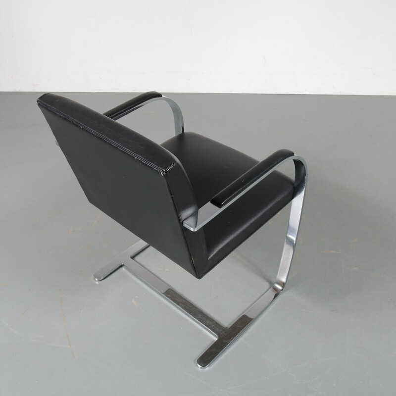 Vintage BRNO armchair for Knoll International in black leatherette and metal