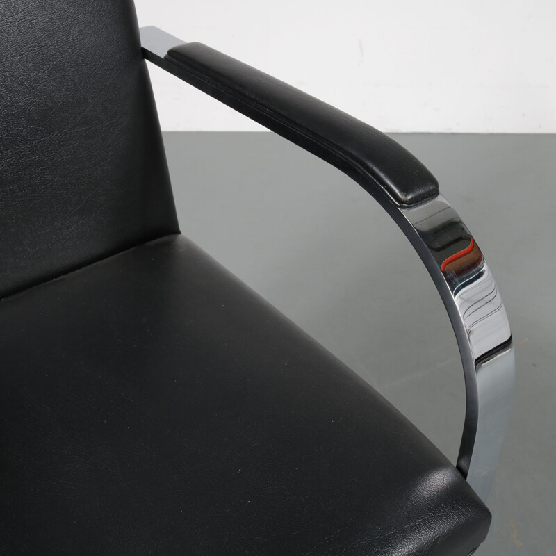 Vintage BRNO armchair for Knoll International in black leatherette and metal